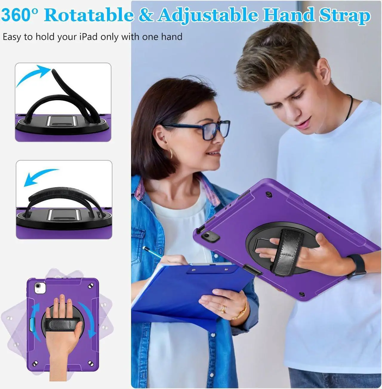Alt view image 4 of 5 - Case for iPad Air 13 Inch 2024: Military Grade Cover for iPad Pro 12.9 6th/5th/4th/3rd Generation (2022/2021/ 2020/2018) W/Screen Protector- Stand- Pencil Holder- Handle- Shoulder Strap- Purple