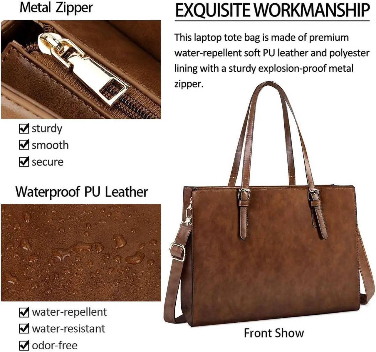 Alt view image 2 of 5 - Laptop Bag for Women Waterproof Lightweight Leather 15.6 Inch Computer Tote Bag Business Office Briefcase Large Capacity Handbag Shoulder Bag Professional Office Work Bag