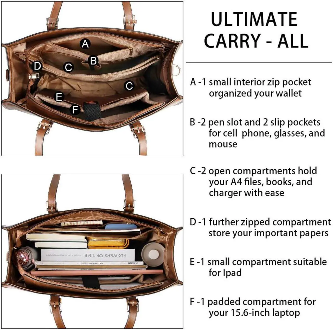 Alt view image 4 of 5 - Laptop Bag for Women Waterproof Lightweight Leather 15.6 Inch Computer Tote Bag Business Office Briefcase Large Capacity Handbag Shoulder Bag Professional Office Work Bag