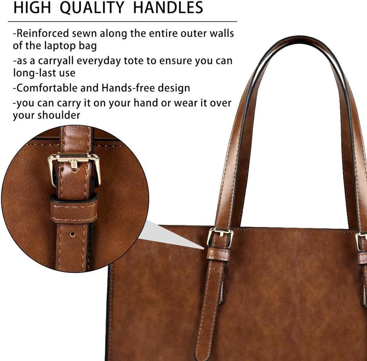 Alt view image 5 of 5 - Laptop Bag for Women Waterproof Lightweight Leather 15.6 Inch Computer Tote Bag Business Office Briefcase Large Capacity Handbag Shoulder Bag Professional Office Work Bag