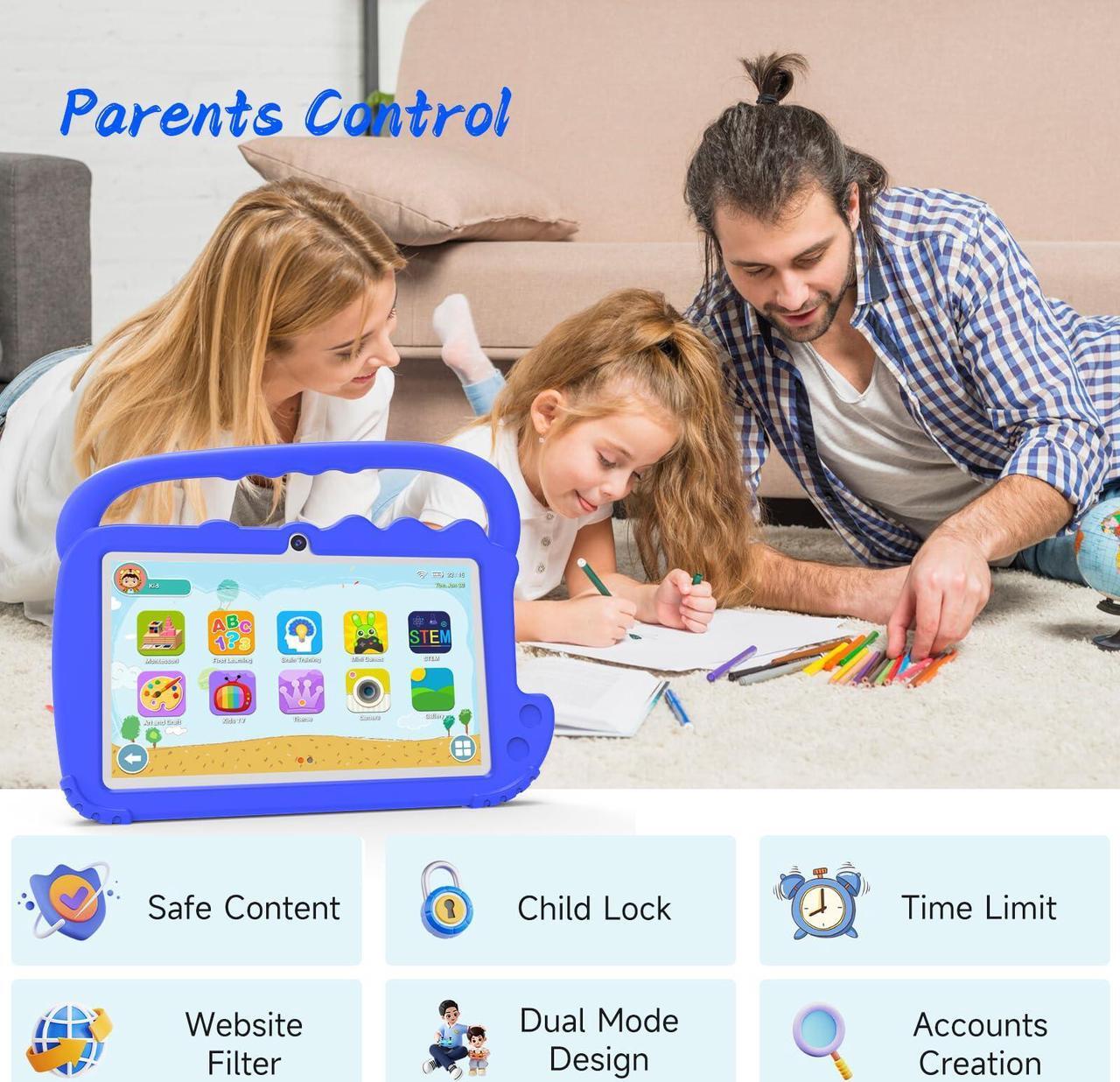 Alt view image 3 of 5 - PEICHENG Kids Tablet, 7inch 4 GB RAM | Android 12 | 32GB ROM | Bluetooth, IPS Screen, Parental Control, Dual Camera, Shockproof Case | Educational, Games, Blue Case