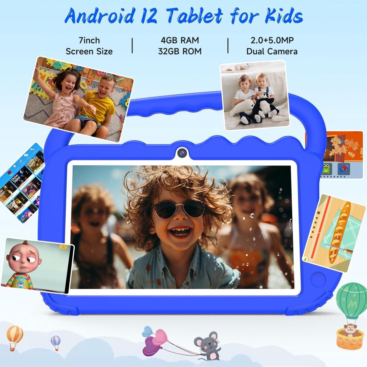 Alt view image 4 of 5 - PEICHENG Kids Tablet, 7inch 4 GB RAM | Android 12 | 32GB ROM | Bluetooth, IPS Screen, Parental Control, Dual Camera, Shockproof Case | Educational, Games, Blue Case