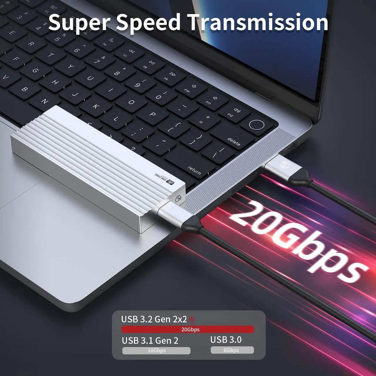 Alt view image 2 of 5 - SAN ZANG MASTER M.2 NVMe SSD Enclosure Adapter, Aluminum 20Gbps USB C 3.2 Gen2x2 to NVME PCIe M-Key(B+M Key) Solid State Drive External Enclosure Support UASP Trim for 2230/2242/2260/2280