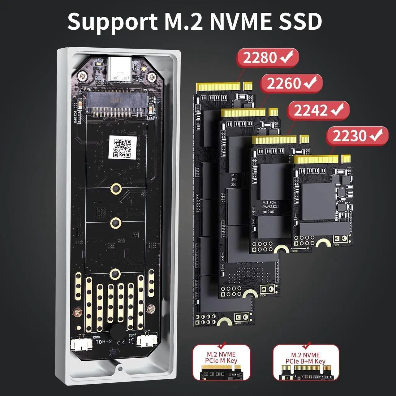 Alt view image 4 of 5 - SAN ZANG MASTER M.2 NVMe SSD Enclosure Adapter, Aluminum 20Gbps USB C 3.2 Gen2x2 to NVME PCIe M-Key(B+M Key) Solid State Drive External Enclosure Support UASP Trim for 2230/2242/2260/2280