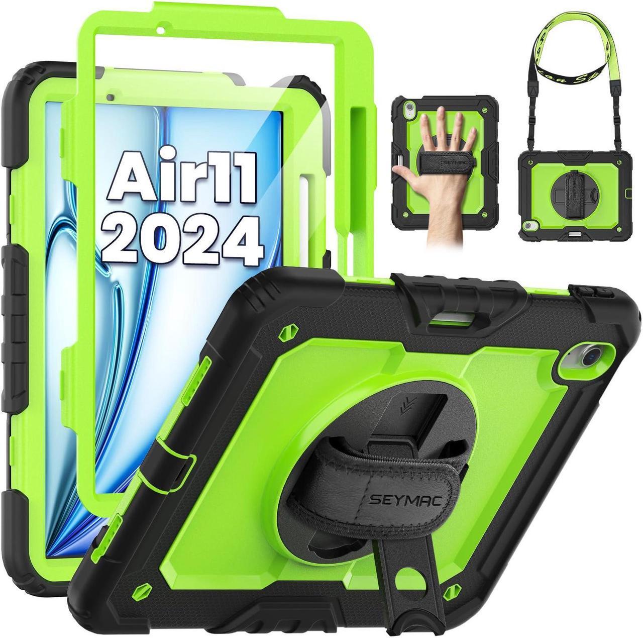 Main image of SEYMAC for iPad Air 11 Inch Case 2024 M2 (Air 6th Generation Case), Heavy Duty Shockproof Protective Case with Screen Protector, Stand and Hand/Shoulder Strap for iPad Air 6th Generation, Green