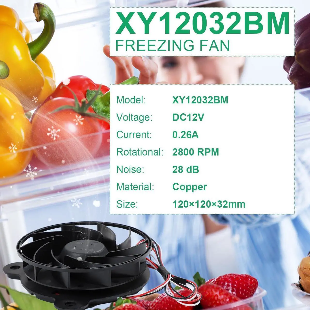 Alt view image 3 of 5 - XY12032BM Refrigerator Fan, XY12032BM Refrigerator Freezing Fan, Fridge Silent Cooling Fan, Refrigeration Silent Exhaust Fan, DC12V 0.26A 120×120×32mm