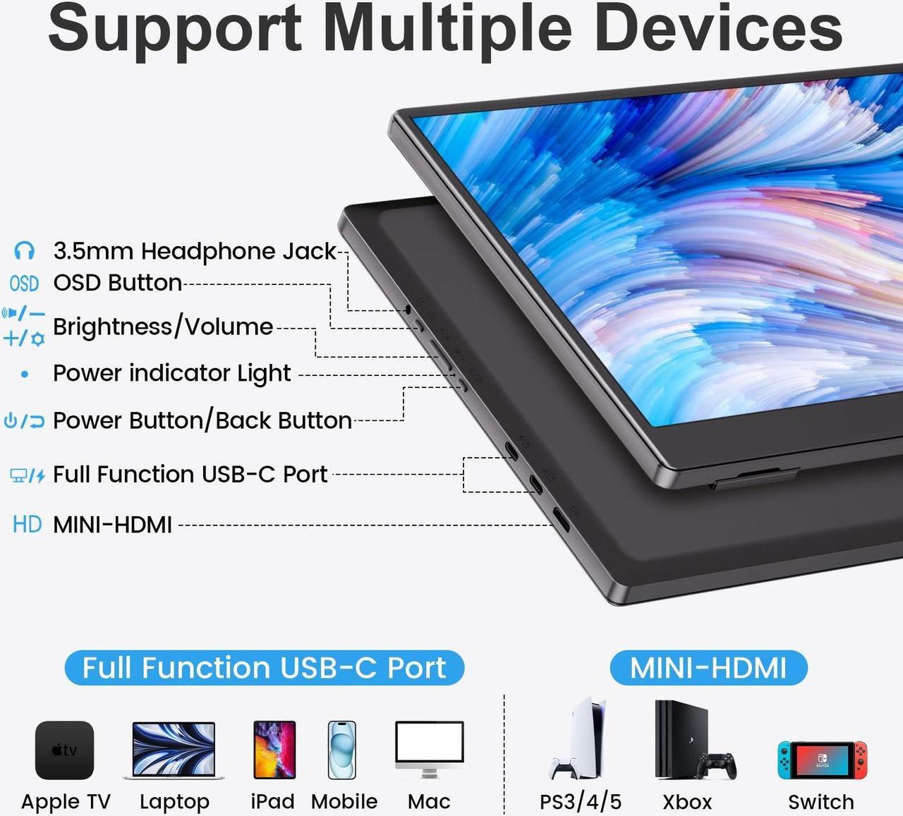 Alt view image 5 of 5 - UFYQL Portable Monitor 15.6-inch FHD 1080P Travel External Monitor,HDR IPS Gaming Monitor with Kickstand &Speakers,VESA Mountable,USB-C HDMI Plug&Play,for Laptop PC Phone PS4/5 Xbox Switch