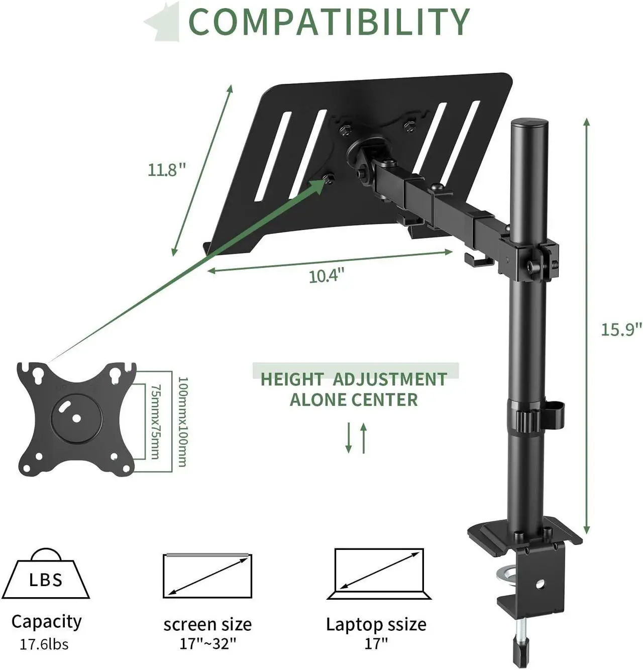 Alt view image 2 of 5 - UPGRAVITY Monitor and Laptop Mount Bundle, Monitor Arm with Laptop Tray for Notebook up to 17 inch, Laptop Stand Mount Holds up to 17.6 lbs,Fully Adjustable, Clamp/Grommet Mounting