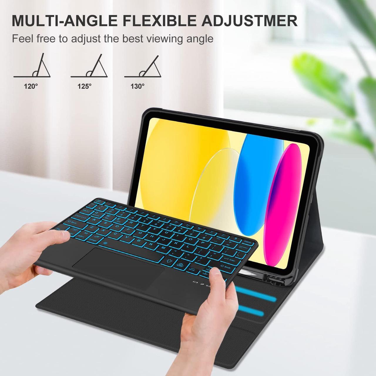 Alt view image 3 of 5 - YEHOBU iPad 10th Generation Case with Keyboard 10.9 inch 2022-7 Color Backlight Keyboard- Detachable Bluetooth Keyboard for iPad Keyboard 10th Gen, Slim Cover with Pencil Holder