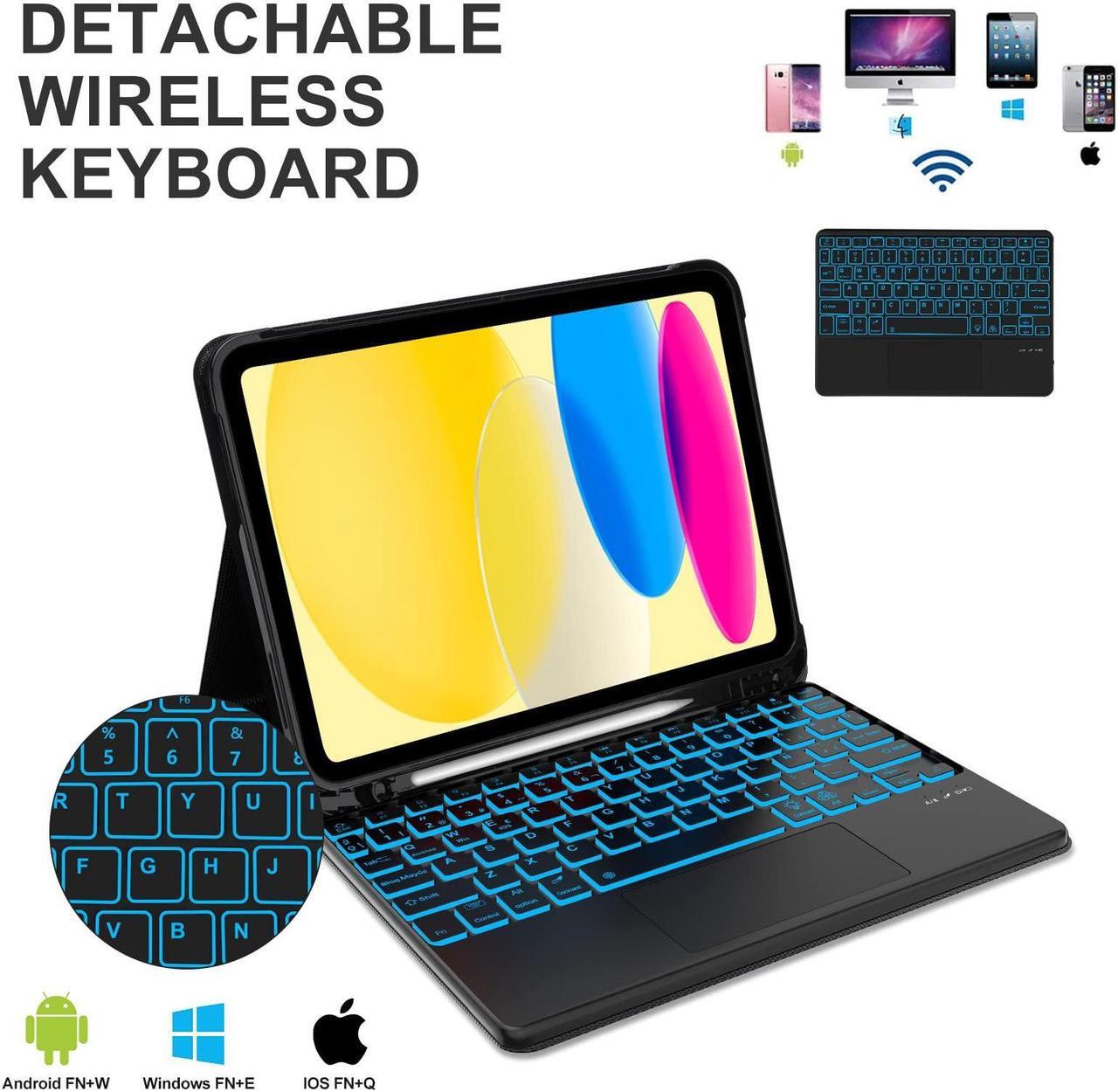 Alt view image 5 of 5 - YEHOBU iPad 10th Generation Case with Keyboard 10.9 inch 2022-7 Color Backlight Keyboard- Detachable Bluetooth Keyboard for iPad Keyboard 10th Gen, Slim Cover with Pencil Holder