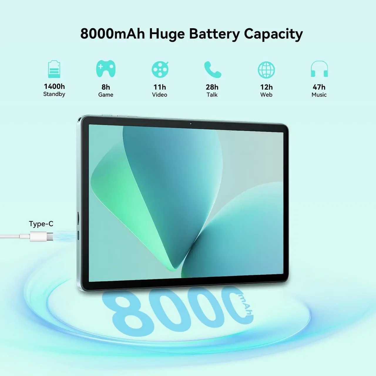 Alt view image 4 of 5 - OUKITEL OT9 Android 14 Tablets, 16GB+128GB(1TB TF) Octa-Core 11 Inch IPS Screen Large Tablet for Adults, 13+5MP Camera Widevine L1 8000mAh Battery WiFi Tablet with Stylus, OTG/GPS/TUV/3.5mm Jack 2025