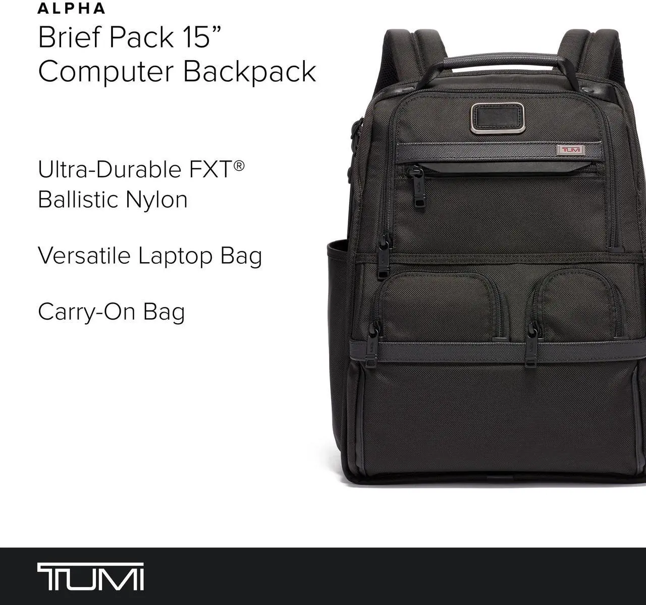 Alt view image 2 of 5 - TUMI - Alpha Compact Laptop Bag Brief Pack - Travel Laptop Backpack for Business Tracer - Ballistic Nylon - Black