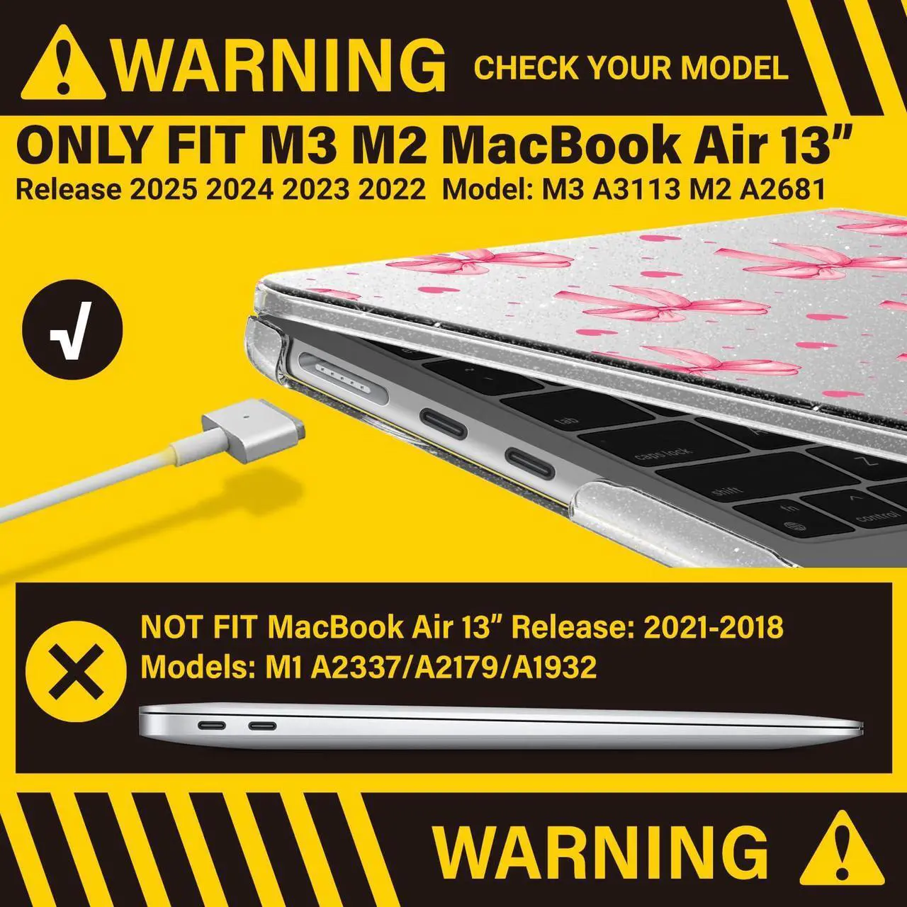 Alt view image 3 of 5 - IBENZER Compatible with 2024 2023 2022 MacBook Air 13 inch Case M3 A3113 M2 A2681, Hard Shell Case for Mac Air 13.6, Bow, AT13-KK-BOW