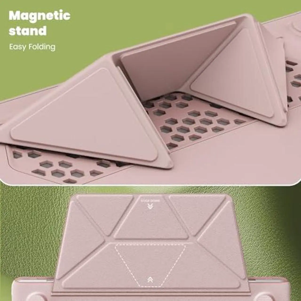 Alt view image 5 of 5 - Batianda Premium PU Leather Case for M3 MacBook Air 13 inch 2024 2022 M2 Chip Model A3113/A2681 Elegant Protective Cover with Foldable Stand, Full Protection with Ventilation and Anti-Slip Pads, Pink