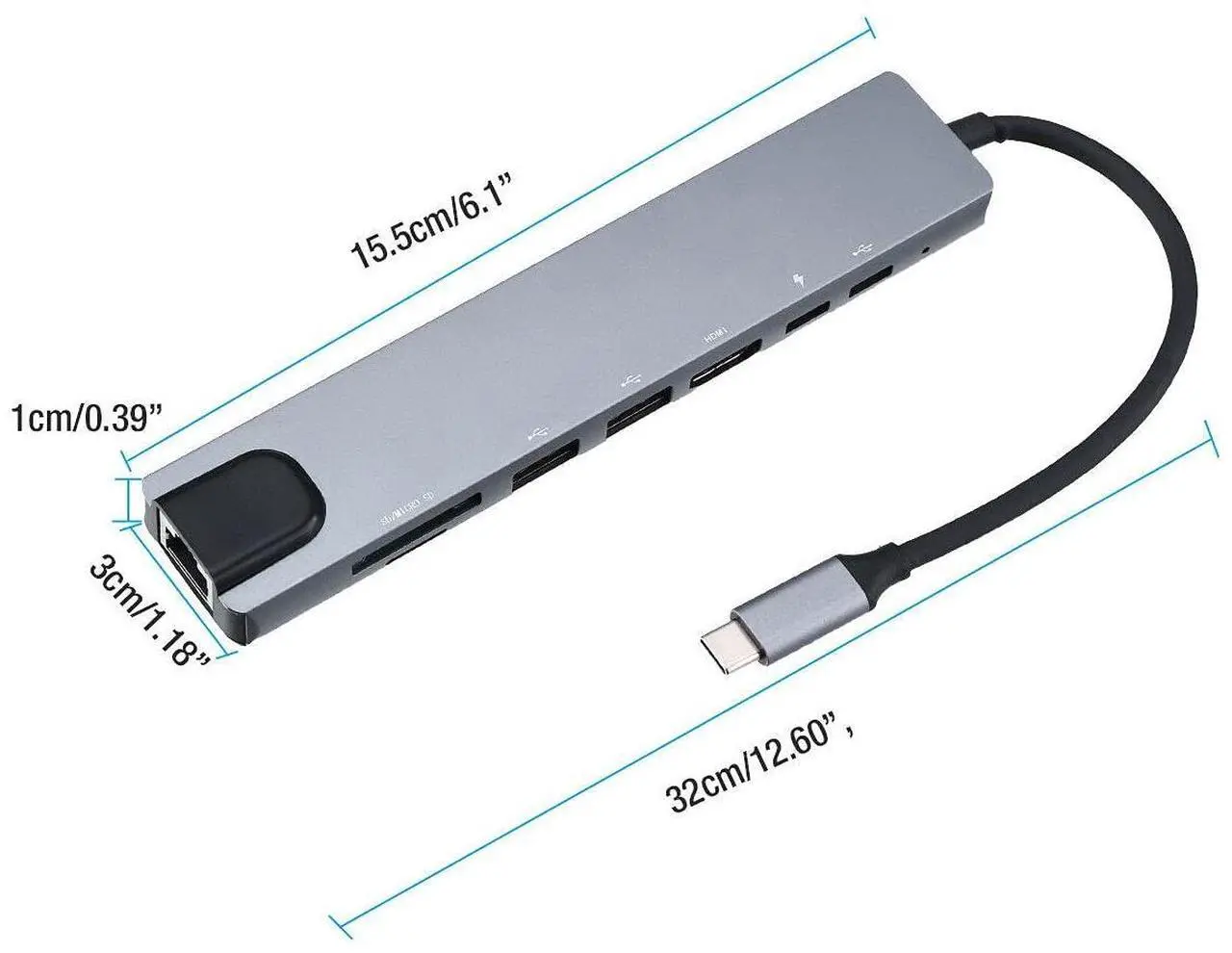 Alt view image 5 of 5 - 8 in 1 4K Multiport Type C to USB-C HDMI Adapter USB 3.0 Cable Hub