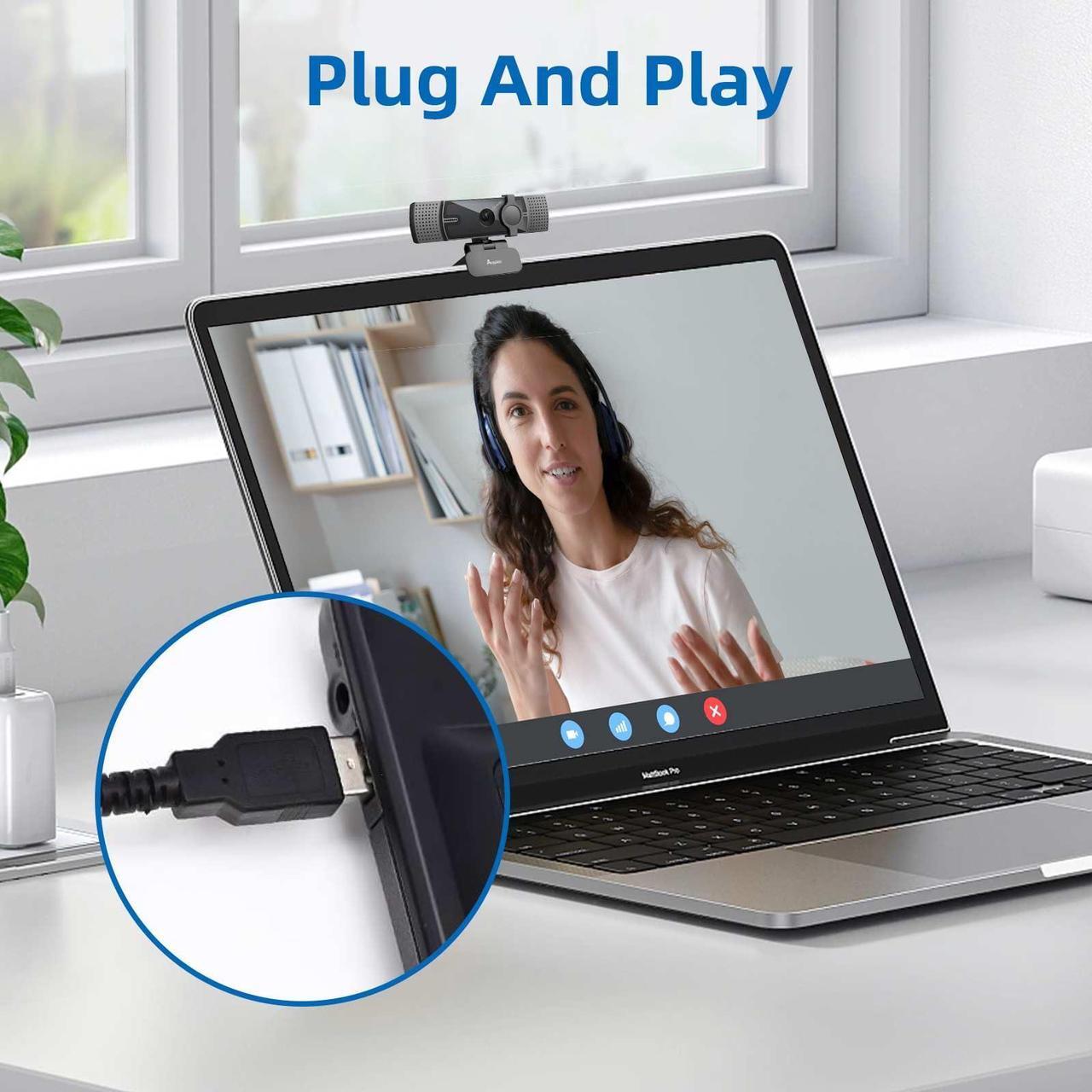 Alt view image 3 of 5 - Angekis Ultral HD 4K Webcam with Microphone Plug and Play for PC, Laptop, MacBook Pro, Windows XP/Vista/7/8/8.1/10