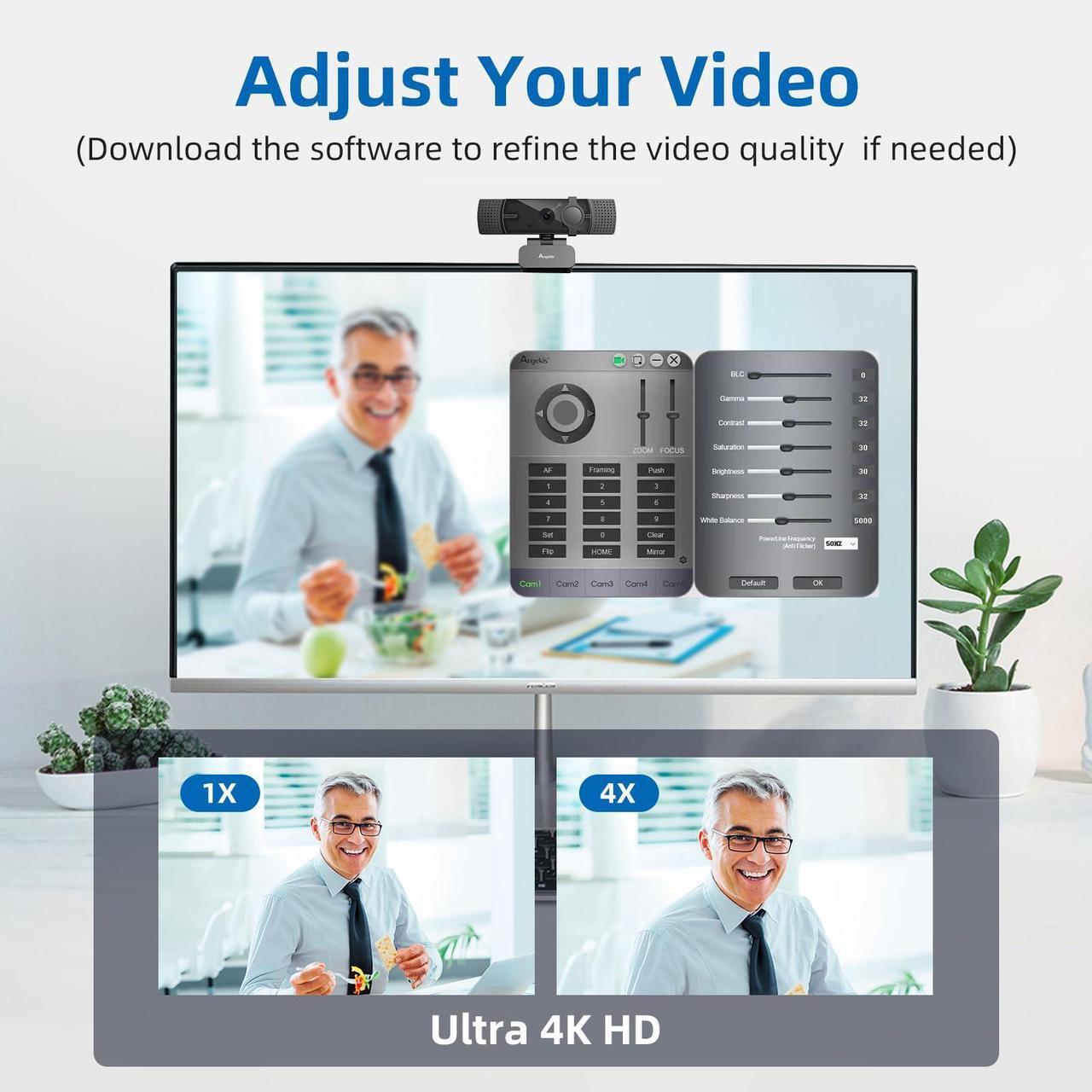 Alt view image 4 of 5 - Angekis Ultral HD 4K Webcam with Microphone Plug and Play for PC, Laptop, MacBook Pro, Windows XP/Vista/7/8/8.1/10