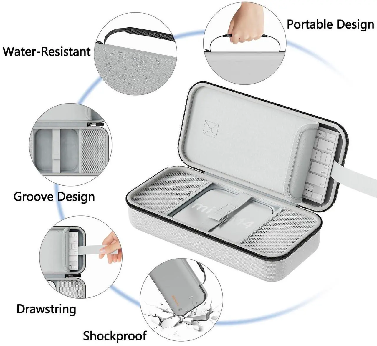 Alt view image 4 of 5 - Carry Case Compatible with Apple 2024 Mac Mini M4 /M4 Pro,M4 Pro Protective Carrying Case, Portable Hard Shell Travel Storage Bag (Grey)