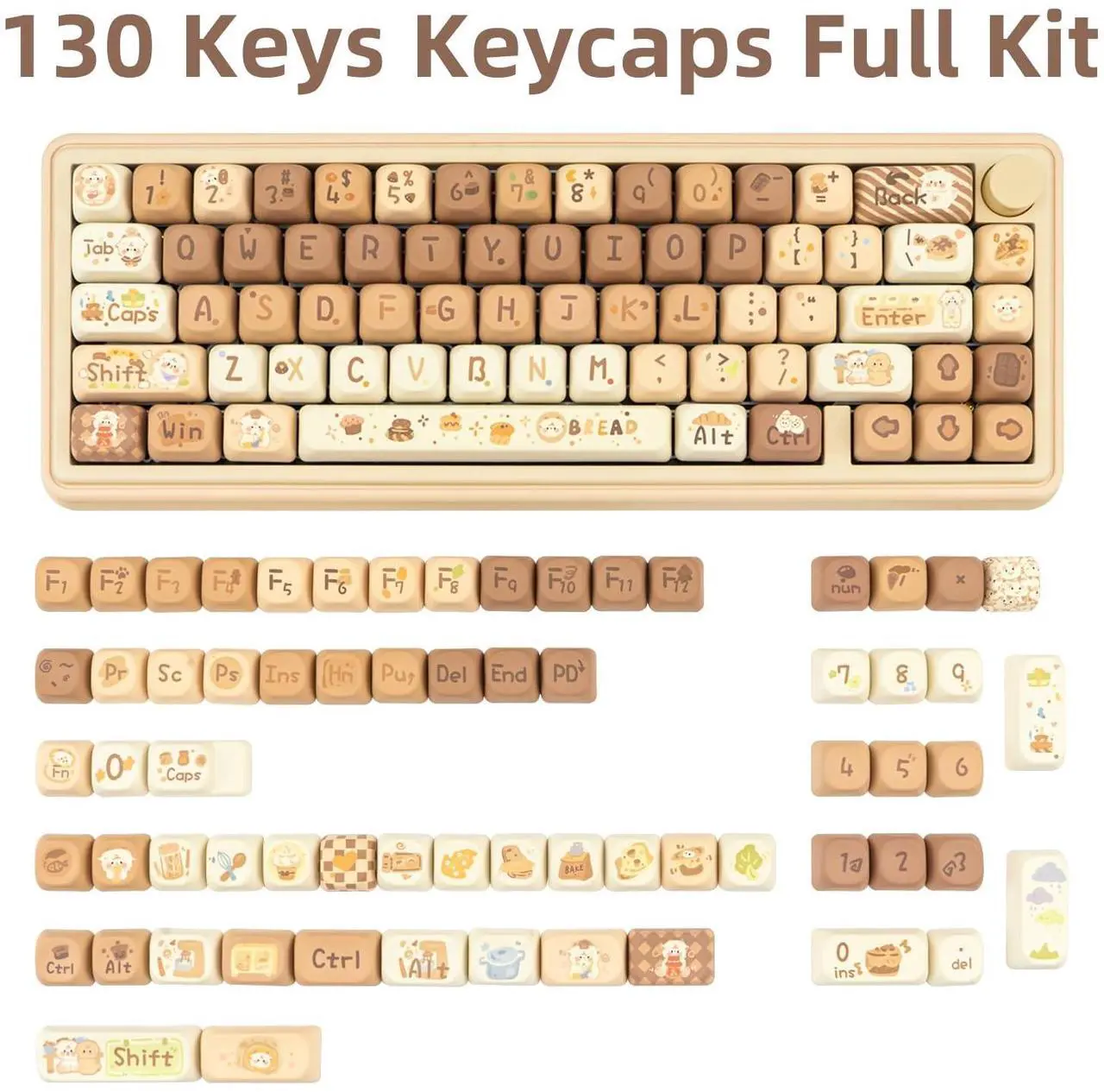 Alt view image 2 of 5 - COOMICKEY PBT Keycaps 130 Keys Kawaii Key Cap Dye-Sublimation Cute Keycaps MOA Profile Custom Keyboard Keycap Set for 60% 65% 75% 100% Cherry Gateron MX Switches Mechanical Keyboards