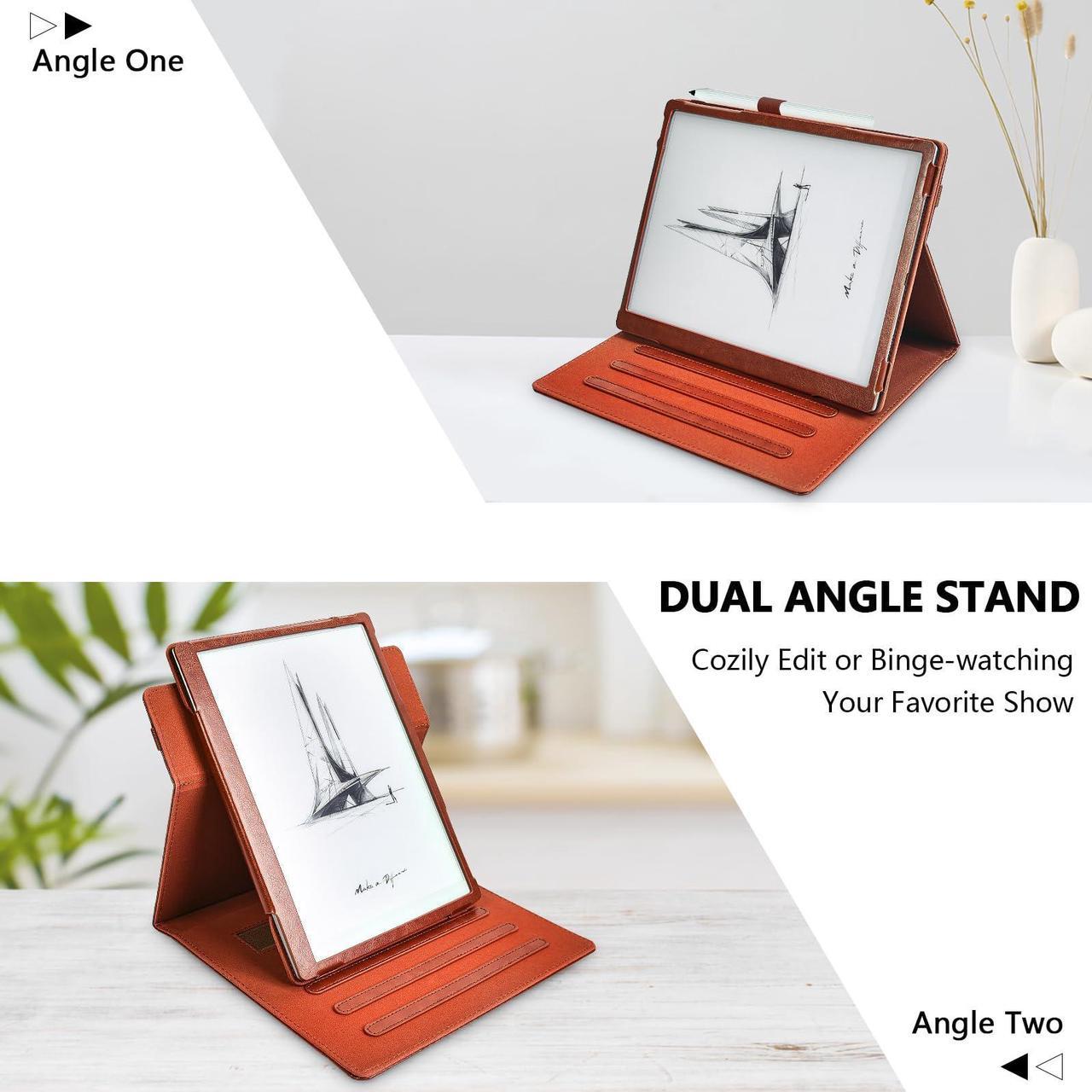 Alt view image 3 of 5 - E NET-CASE Case for Onyx Boox GO 10.3" ePaper, New Upgraded Design 360 Degree Rotating Stand Cover with Pen Holder/Hand Strap & Auto Sleep/Wake (Brown)