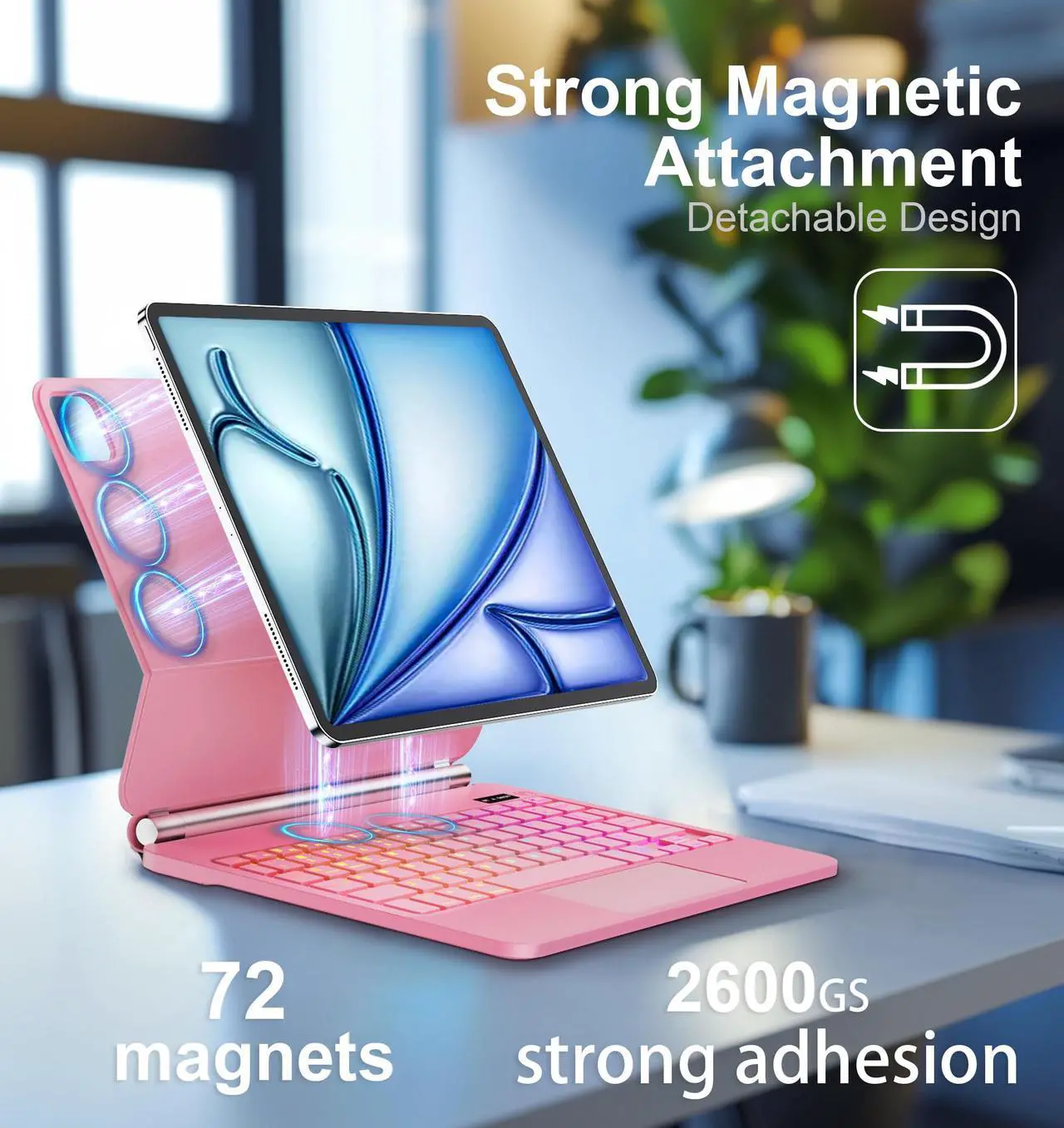 Alt view image 3 of 5 - everylikit for iPad Pro 11 inch Case with Keyboard,Keyboard Case for iPad Air 11 inch (M2) 2024 & iPad Pro 11 inch (1st/2nd/3rd/4th Gen),Magic-Style Magnetic - Backlit Keyboard (Pink)