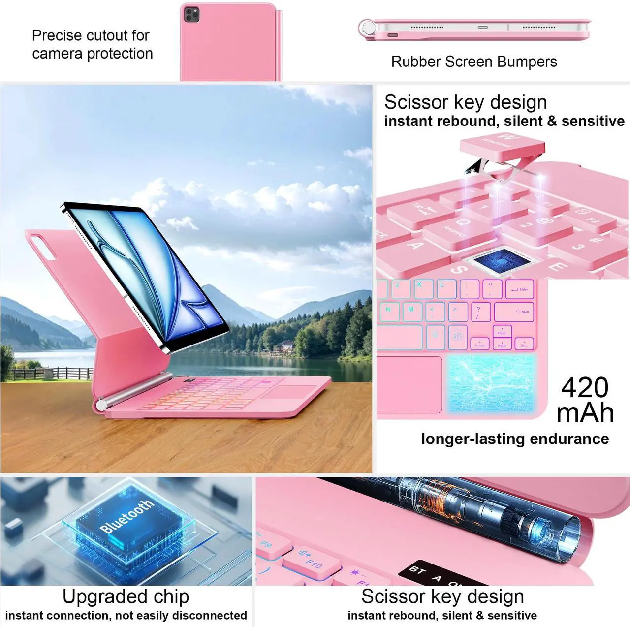 Alt view image 4 of 5 - everylikit for iPad Pro 11 inch Case with Keyboard,Keyboard Case for iPad Air 11 inch (M2) 2024 & iPad Pro 11 inch (1st/2nd/3rd/4th Gen),Magic-Style Magnetic - Backlit Keyboard (Pink)