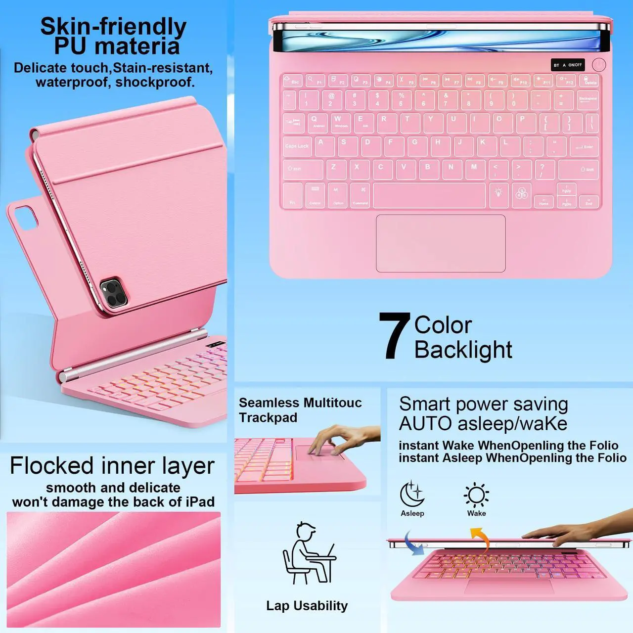 Alt view image 5 of 5 - everylikit for iPad Pro 11 inch Case with Keyboard,Keyboard Case for iPad Air 11 inch (M2) 2024 & iPad Pro 11 inch (1st/2nd/3rd/4th Gen),Magic-Style Magnetic - Backlit Keyboard (Pink)