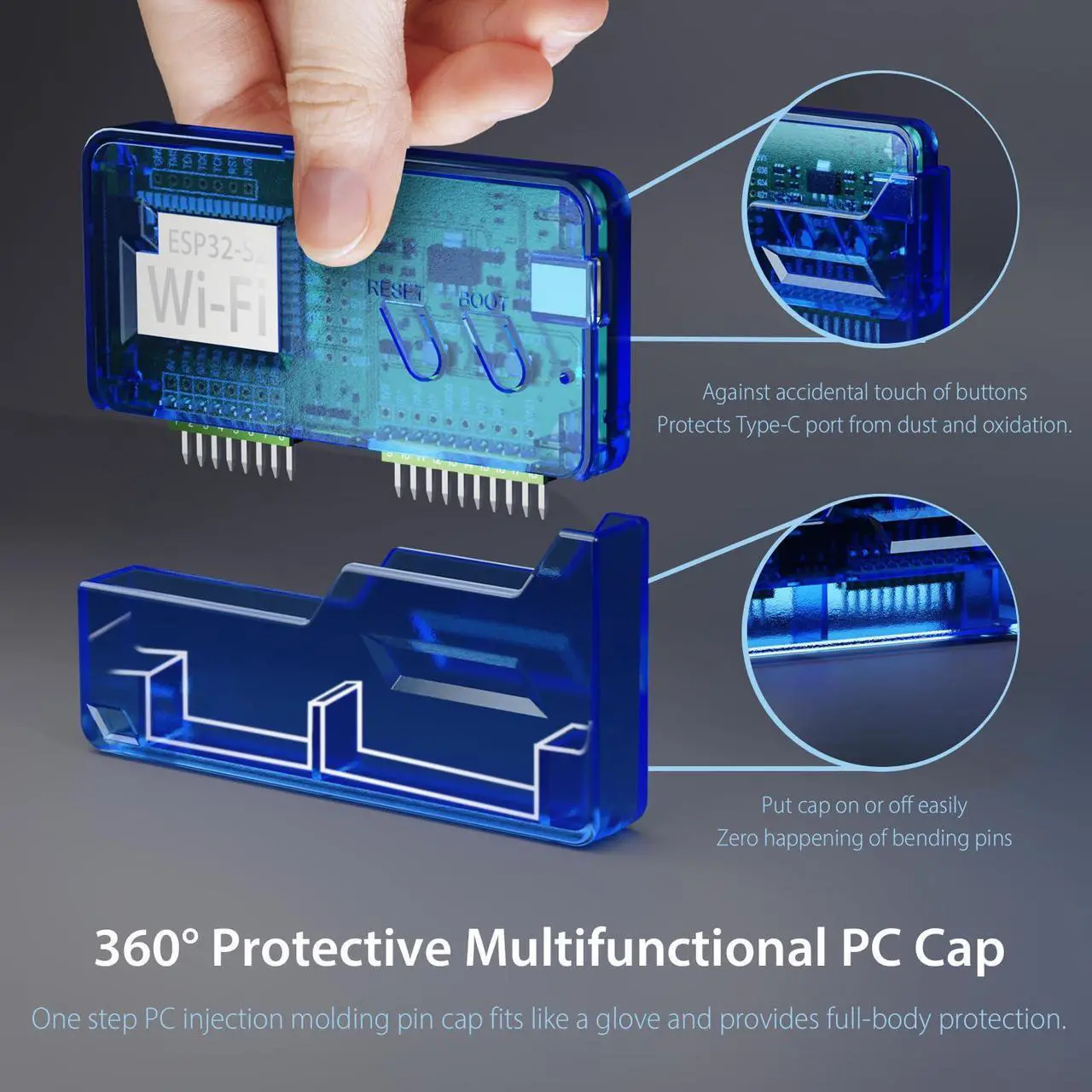 Alt view image 4 of 5 - 4 in 1 Protective Case for Flipper Zero Device and Wi-Fi Dev Board V1 ESP32-S2, Cover Set Accessories for Flipper Zero WiFi Dev Board - Blue and Clear Set