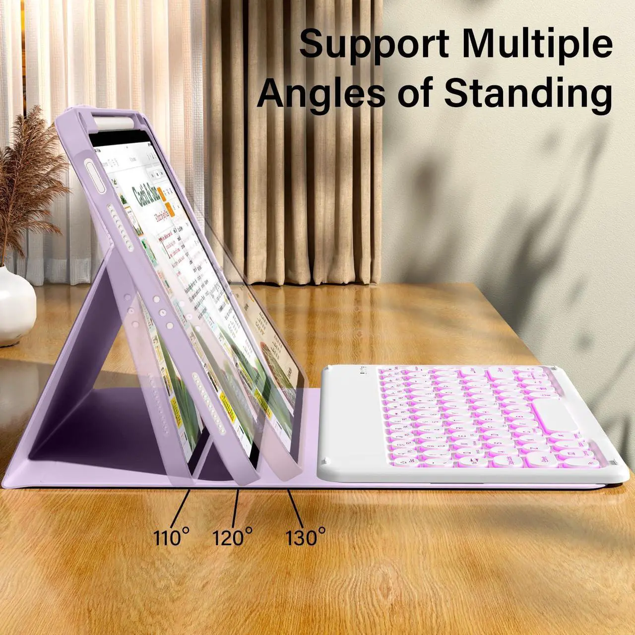 Alt view image 4 of 5 - kenke for iPad 10th Generation Case with Keyboard 10.9 inch 2022, Detachable Wireless Bluetooth iPad Keyboard Case with Built-in Right Side Pencil Holder, Backlit White Circular Keycaps (Purple)