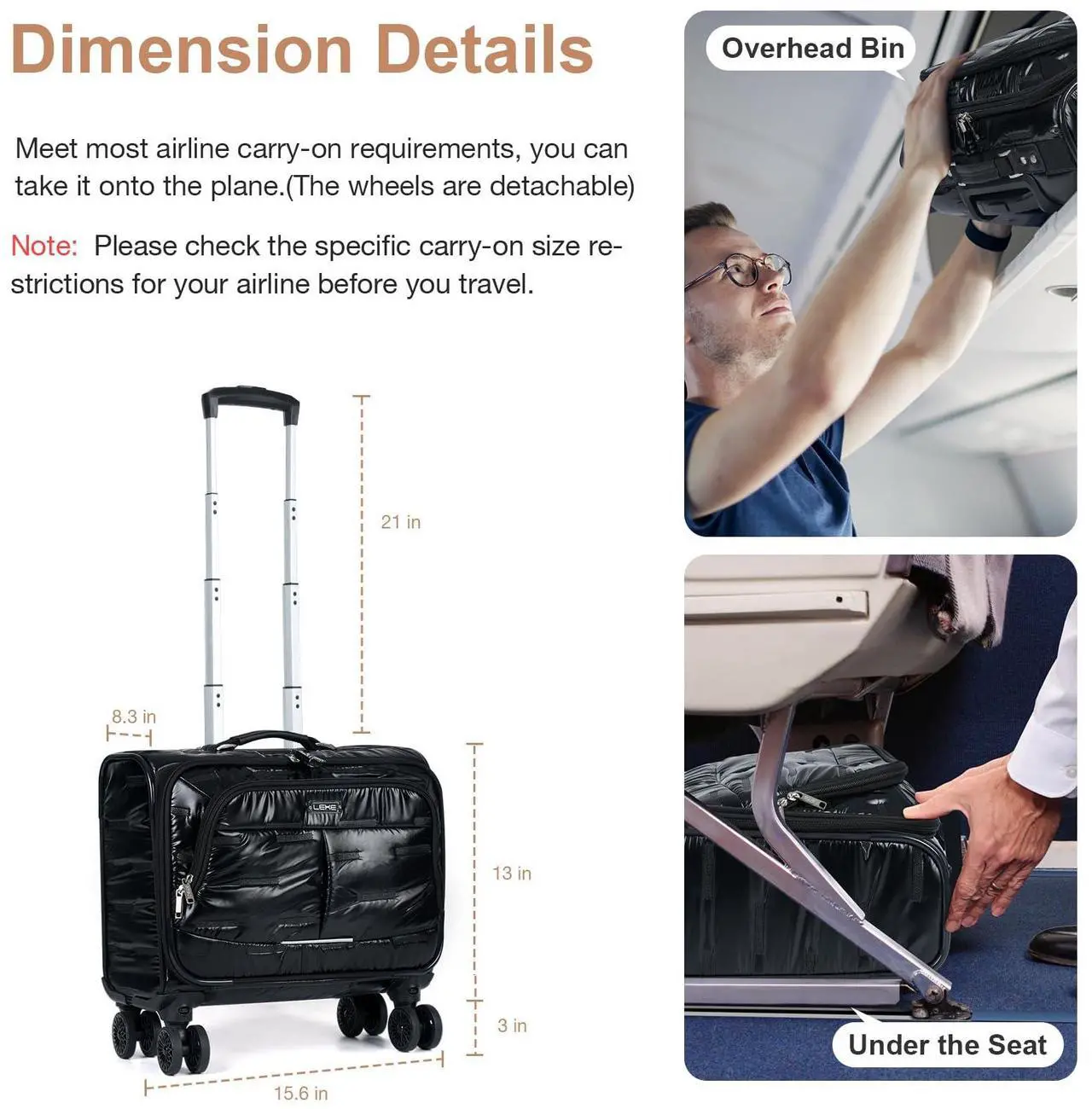 Alt view image 5 of 5 - Lekebobor Rolling Laptop Bag Rolling, Laptop Briefcase on Wheels with 3 Packing Cubes for Women Fits Up to 15.6Inch computer Bags Water Resistant for Work Travel and Business, Black
