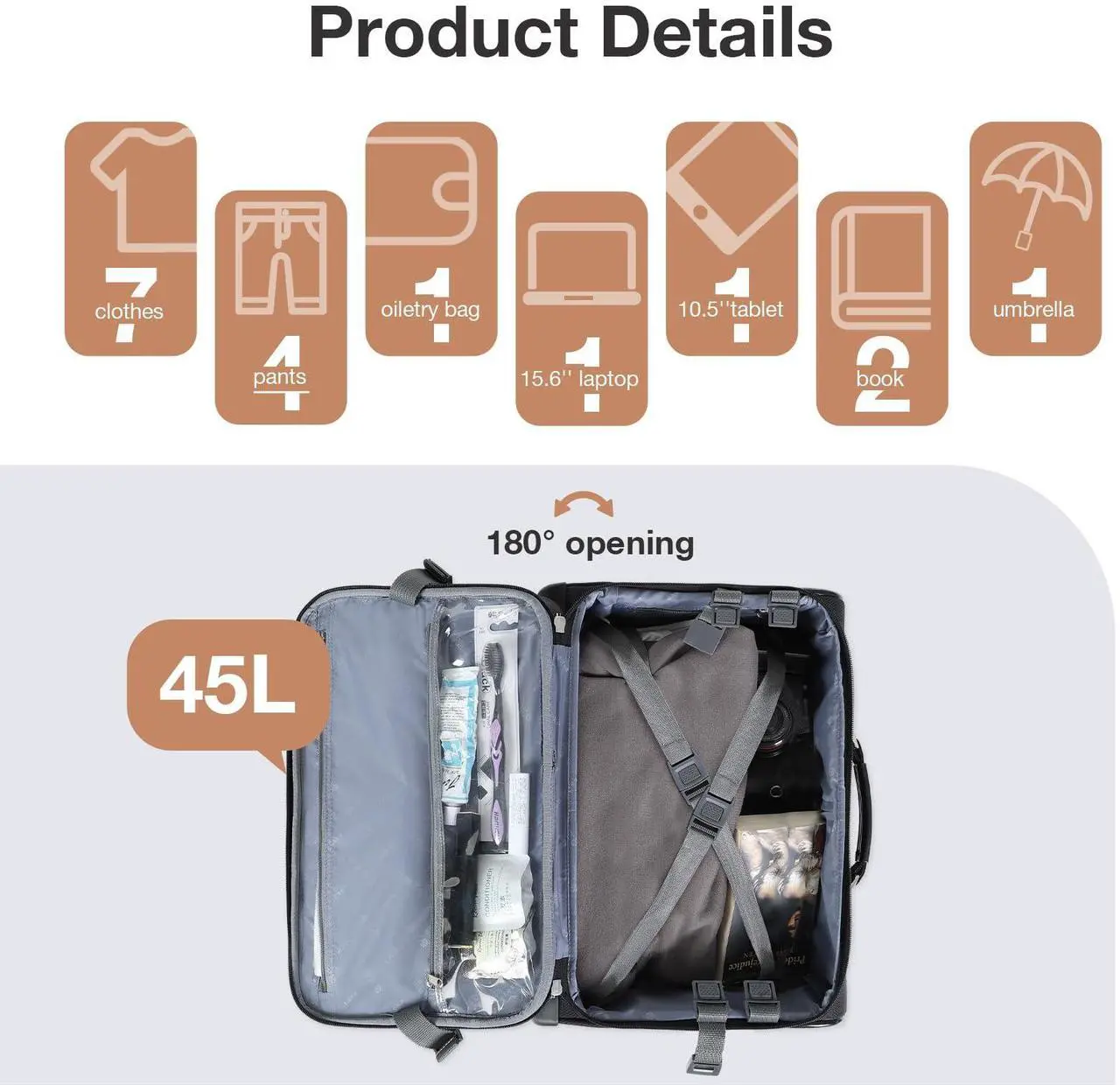 Alt view image 4 of 5 - Lekebobor Rolling Laptop Bag Rolling, Laptop Briefcase on Wheels with 3 Packing Cubes for Women Fits Up to 15.6Inch computer Bags Water Resistant for Work Travel and Business, Black