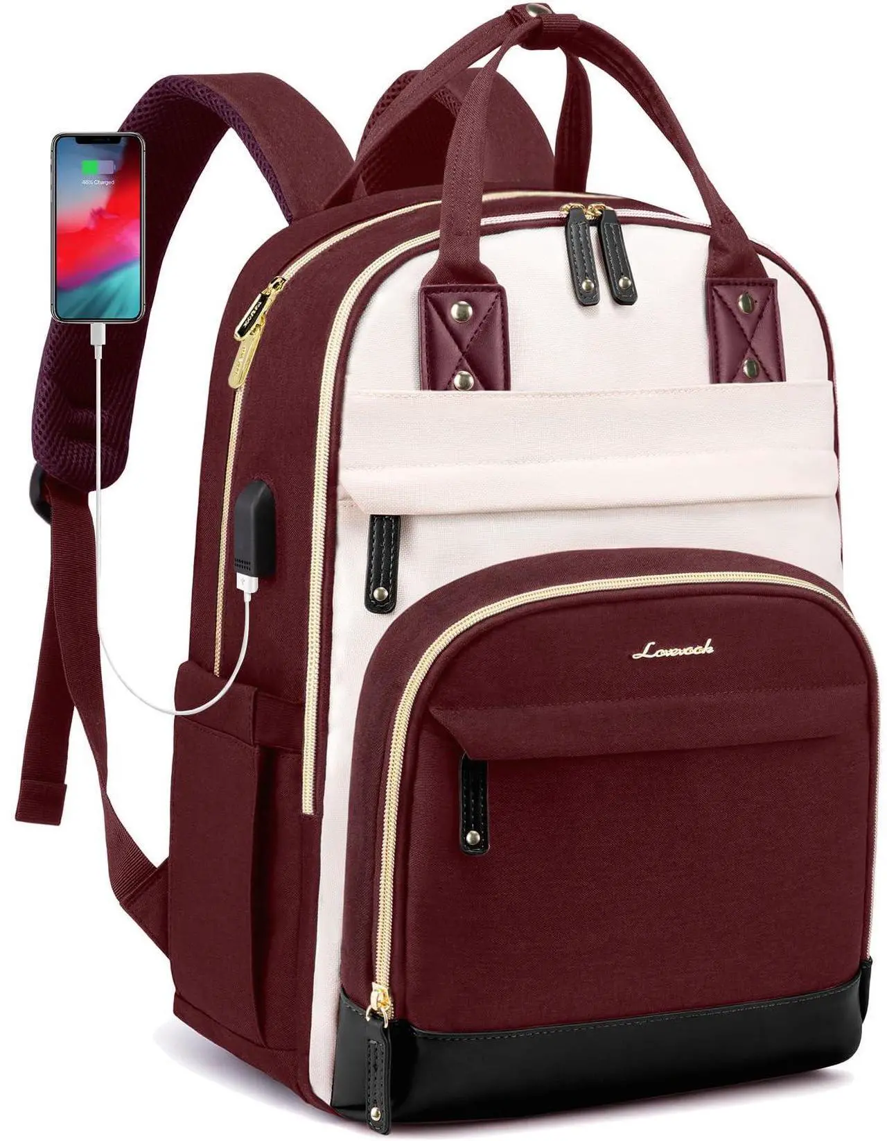 Main image of LOVEVOOK Backpack for Women,Laptop Backpack Women,Fits 17 Inch Laptop Bag,School Backpacks,Fashion Travel Work Anti-theft Bag,Waterproof Business Computer College Backpack Purse,Beige-WineRed-Black