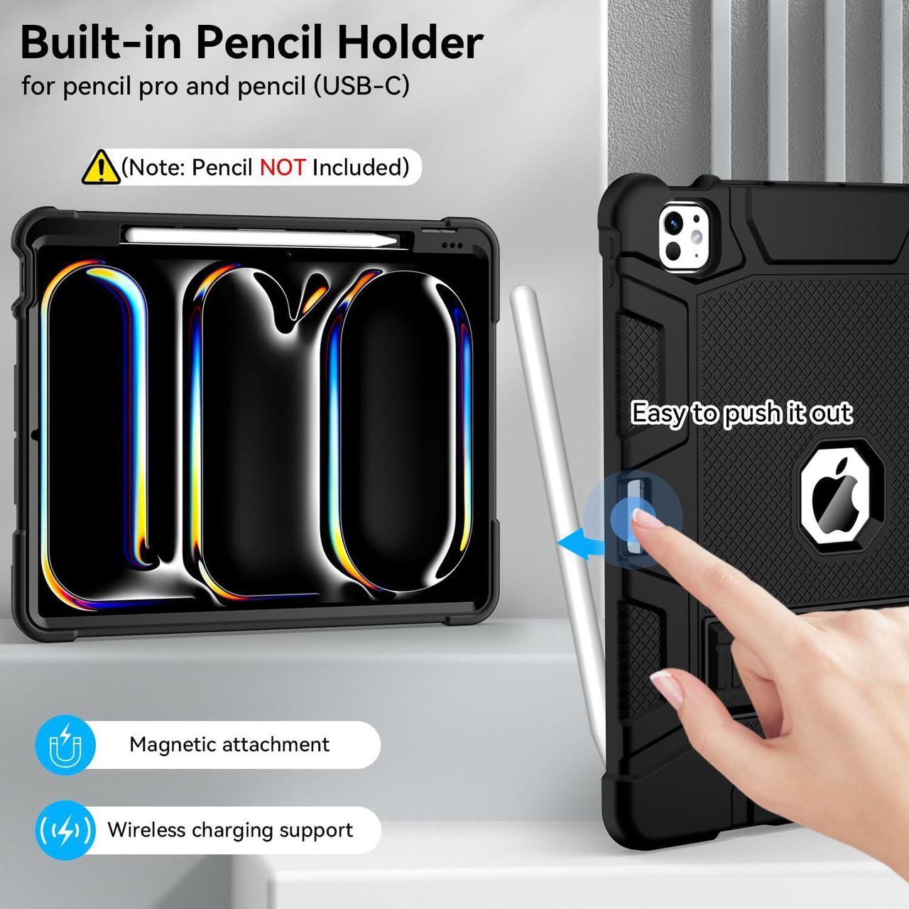 Alt view image 4 of 5 - MARIWIVI Case for iPad Pro 13 inch Case 2024 (M4), iPad 13 Pro Case with Pencil Holder, Built-in Stand Shockproof Rugged Protective Cover for iPad Pro 13 inch 2024 7th Gen, Black