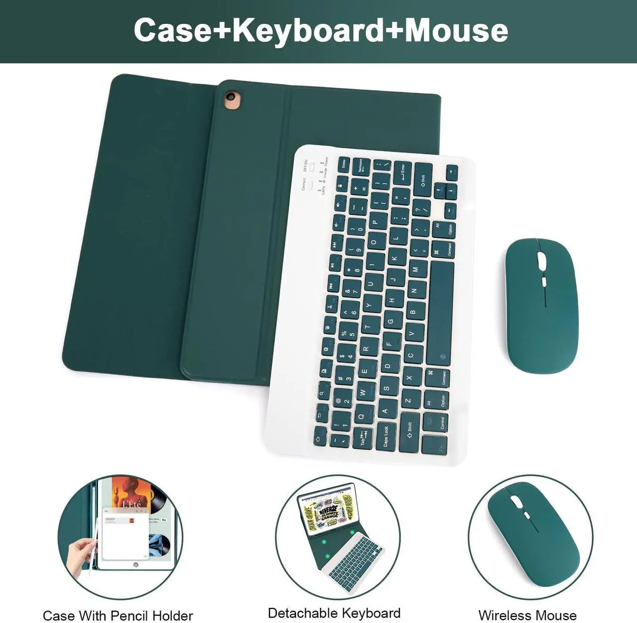 Alt view image 3 of 5 - SOPPY Keyboard Case with Mouse for iPad, Bluetooth Keyboard for iPad 9th Gen./8th Gen./7th Gen 10.2 inch, iPad Air 3, iPad Pro 10.5" 2017, Detachable Keyboard, Built-in Pen Holder - Dark Green - US