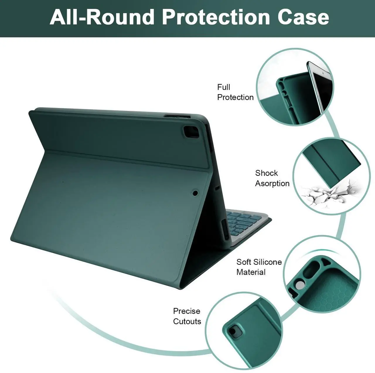 Alt view image 4 of 5 - SOPPY Keyboard Case with Mouse for iPad, Bluetooth Keyboard for iPad 9th Gen./8th Gen./7th Gen 10.2 inch, iPad Air 3, iPad Pro 10.5" 2017, Detachable Keyboard, Built-in Pen Holder - Dark Green - US