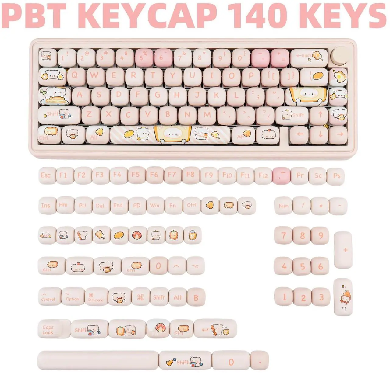 Alt view image 2 of 5 - TIMSEKER 140 Keys Pink Keycaps, Kawaii MOG Profile Keycap Set Cute Keycap for Keyboard, Dye Sublimation Thick PBT Keycap, Round Custom Gaming Keycap for Cherry Gateron MX Switches Mechanical Keyboard