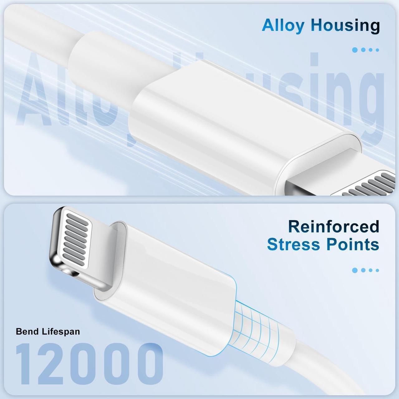Alt view image 3 of 5 - 2 Pack Apple MFi Certified Charger Cable 15ft, Lightning to USB Cable Cord 15 Foot, 2.4A Fast Charging,Apple Phone Long Chargers for iPhone 13/12/11/11Pro/11Max/ X/XS/XR/XS Max/8/7/6 White