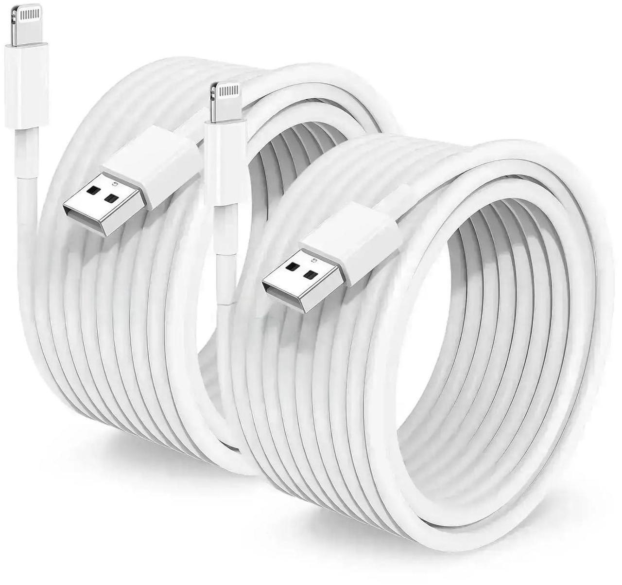 Main image of 2 Pack Apple MFi Certified Charger Cable 15ft, Lightning to USB Cable Cord 15 Foot, 2.4A Fast Charging,Apple Phone Long Chargers for iPhone 13/12/11/11Pro/11Max/ X/XS/XR/XS Max/8/7/6 White