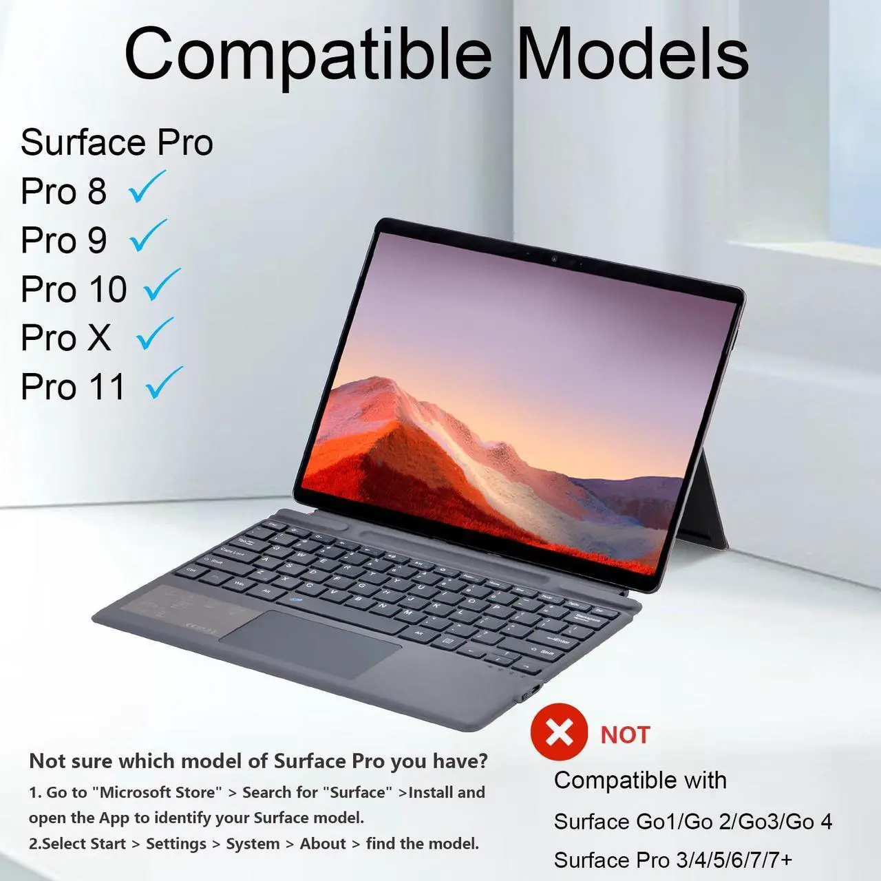 Alt view image 2 of 5 - Zoof Type Cover for Microsoft Surface Pro 11 / Pro 10 / Pro 9 / Pro 8 / Pro X, 13 inch, Portable Slim Bluetooch Keyboard with Touchpad, Pen Holder (Gray Without Backlit)
