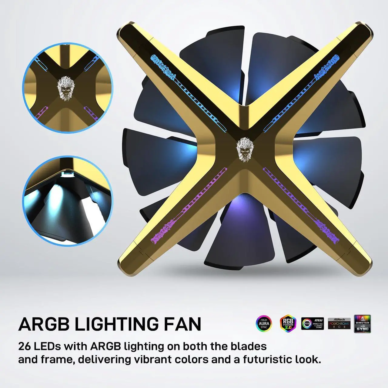 Alt view image 2 of 5 - ALSEYE X12 Case Fan ARGB PWM Computer Air Cooling Fan - High Performance Silent Operation 120mm RGB CPU Cooling (Golden, Standard Blade)