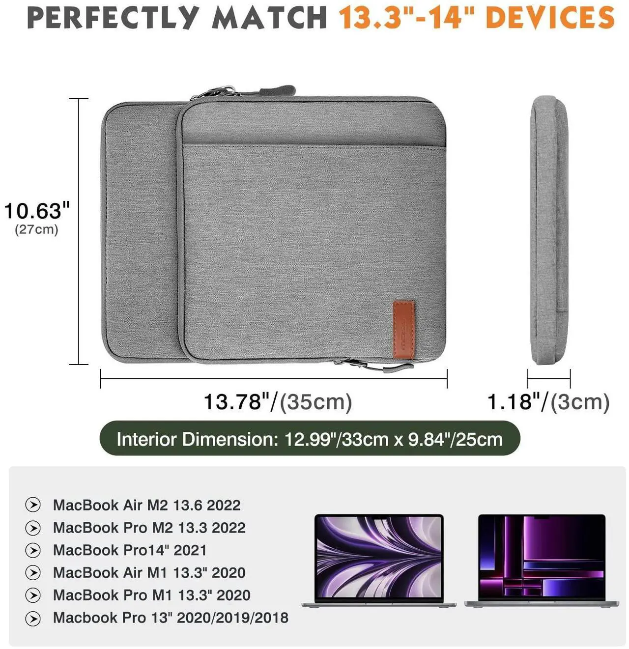 Alt view image 2 of 5 - MoKo Laptop Sleeve Bag for 13.3-14 Inch, Notebook Carrying Case with Pocket Fits New MacBook Pro M3/M2 14" /13" M2/M1 Pro/M1 Max 14.2 2023-2021/Air 13.6" M2 2022, Surface Pro 9/8 13", Light Gray