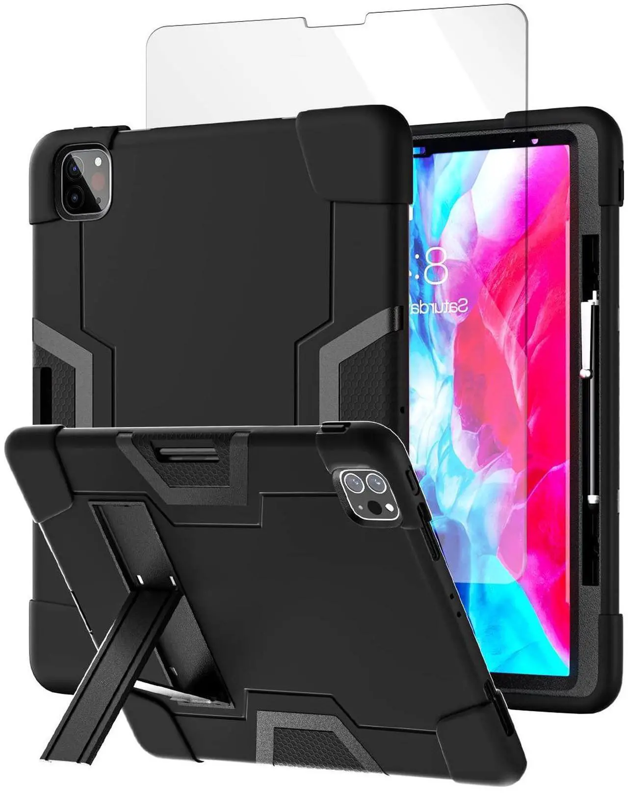 Main image of iPad Pro 12.9" Case 2022 2021 2020 2018,AICase Heavy Duty Hybrid Shockproof Hard Cover Rubber Stand with Screen Protector+Stytus for Apple iPad Pro 12.9-inch (6th,5th, 4th & 3rd Gen)