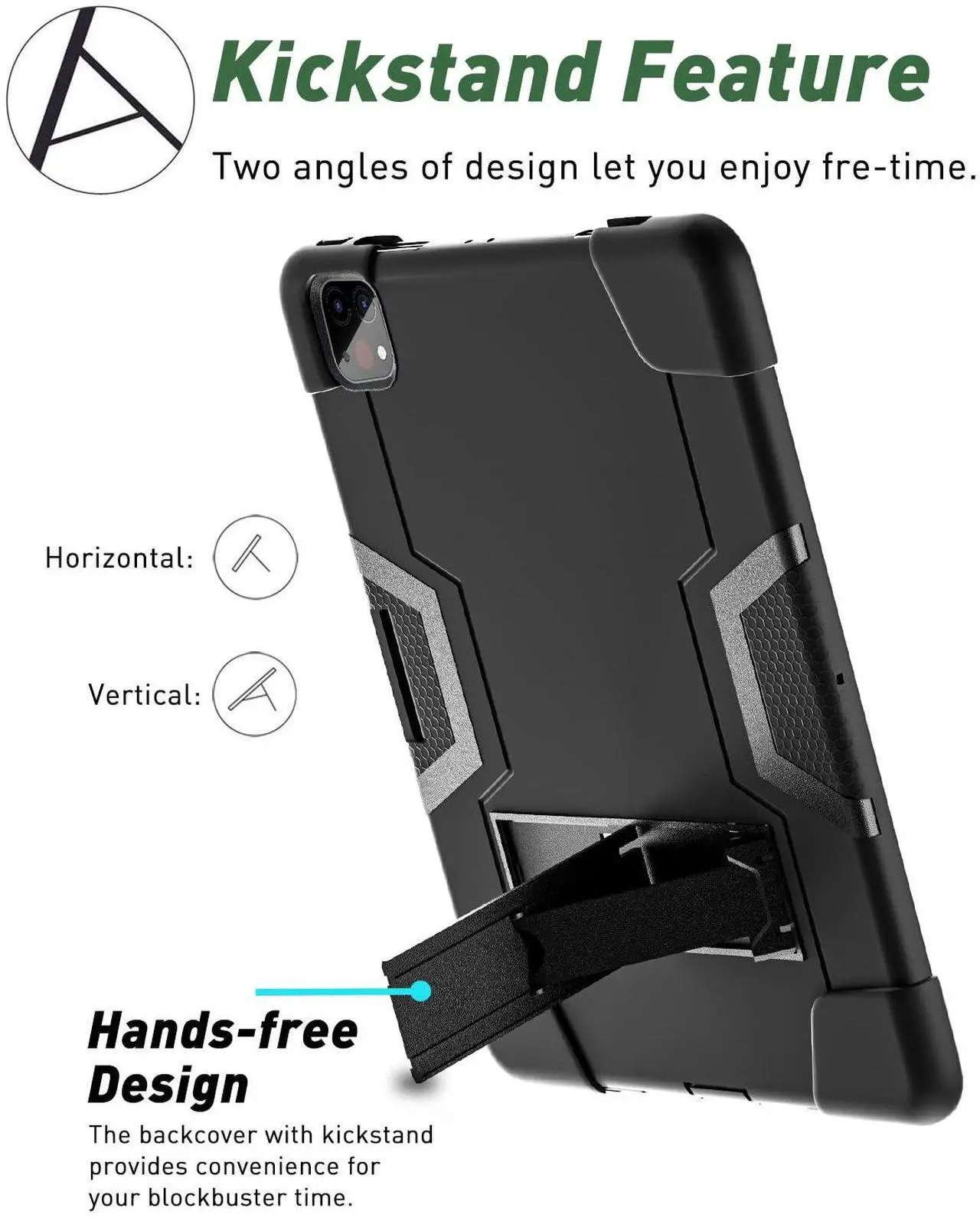Alt view image 3 of 5 - iPad Pro 12.9" Case 2022 2021 2020 2018,AICase Heavy Duty Hybrid Shockproof Hard Cover Rubber Stand with Screen Protector+Stytus for Apple iPad Pro 12.9-inch (6th,5th, 4th & 3rd Gen)