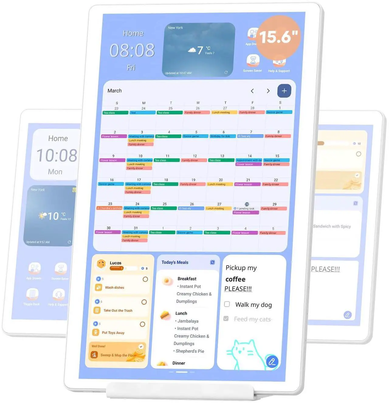 Main image of cozyla 15.6'' Digital Calendar Wall Touch Screen Support Any Android Tablet Google Play Apps to Do List Notepad Chore Chart for Kids Meal Planner Wall Mount Smart Electronic Calendar for Family White