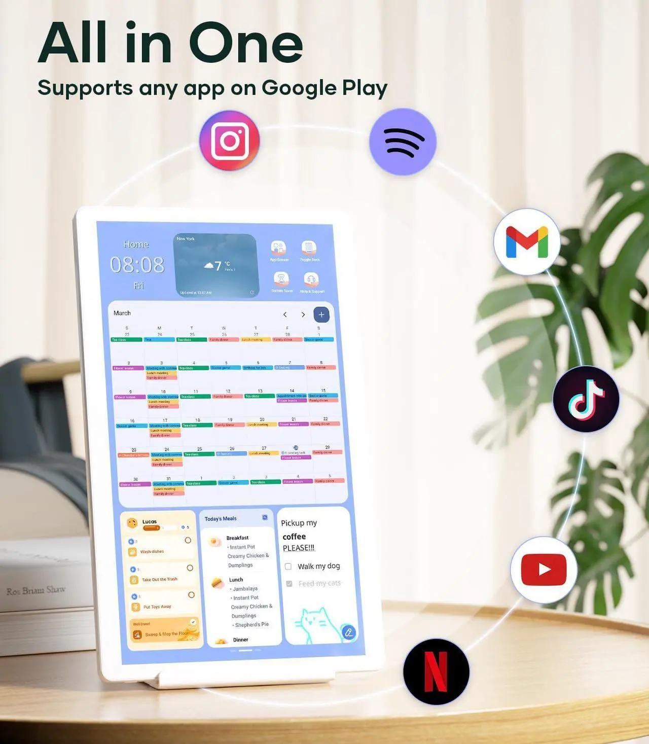 Alt view image 4 of 5 - cozyla 15.6'' Digital Calendar Wall Touch Screen Support Any Android Tablet Google Play Apps to Do List Notepad Chore Chart for Kids Meal Planner Wall Mount Smart Electronic Calendar for Family White