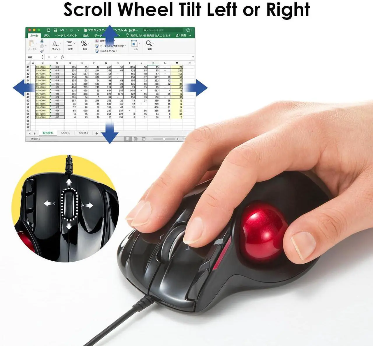 Alt view image 4 of 5 - SANWA Wired Ergonomic Trackball Mouse, Programmable Roller Ball Mice, Tilt Scroll, 400/800/1200/1600 DPI, Computer trackball & Finger Rest, Compatible with Mac, Windows, Laptop, Chrome OS, Black