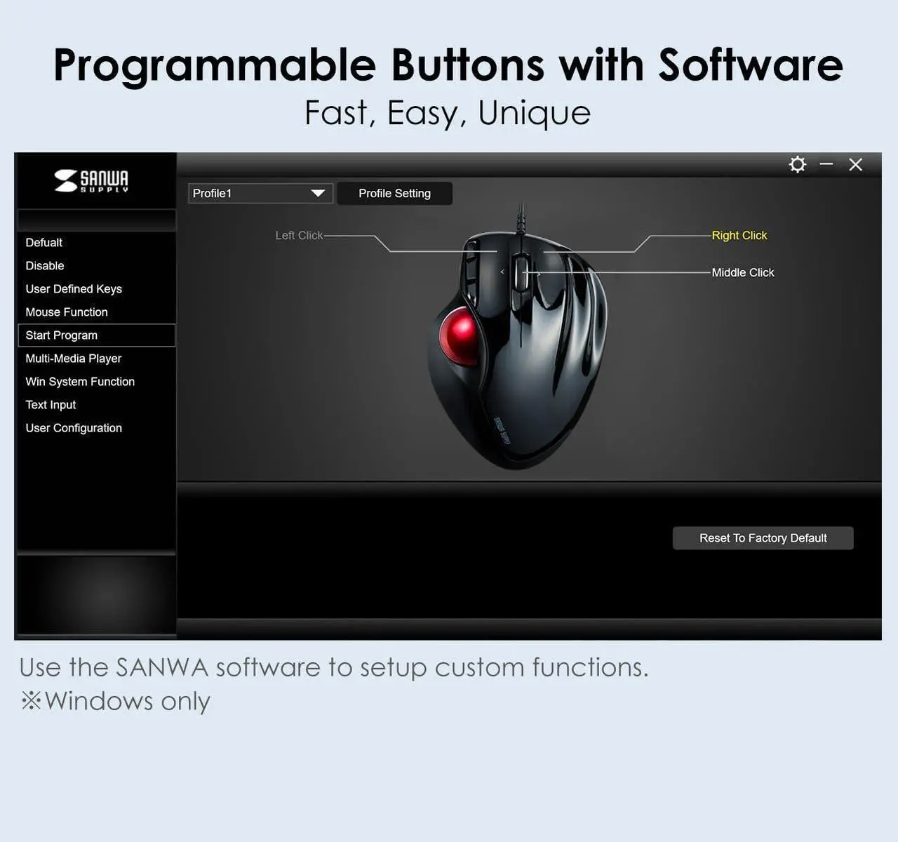Alt view image 5 of 5 - SANWA Wired Ergonomic Trackball Mouse, Programmable Roller Ball Mice, Tilt Scroll, 400/800/1200/1600 DPI, Computer trackball & Finger Rest, Compatible with Mac, Windows, Laptop, Chrome OS, Black