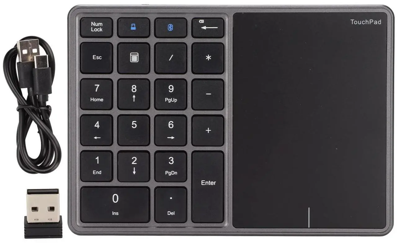 Main image of Estink Number Pad Kit, 2 in 1 Number Pad Touchpad 22 Keys BT4.2 2.4G Type C Charging 500mAh Battery Numeric Keypad for Computer Laptop PC Desktop (Iron Gray)