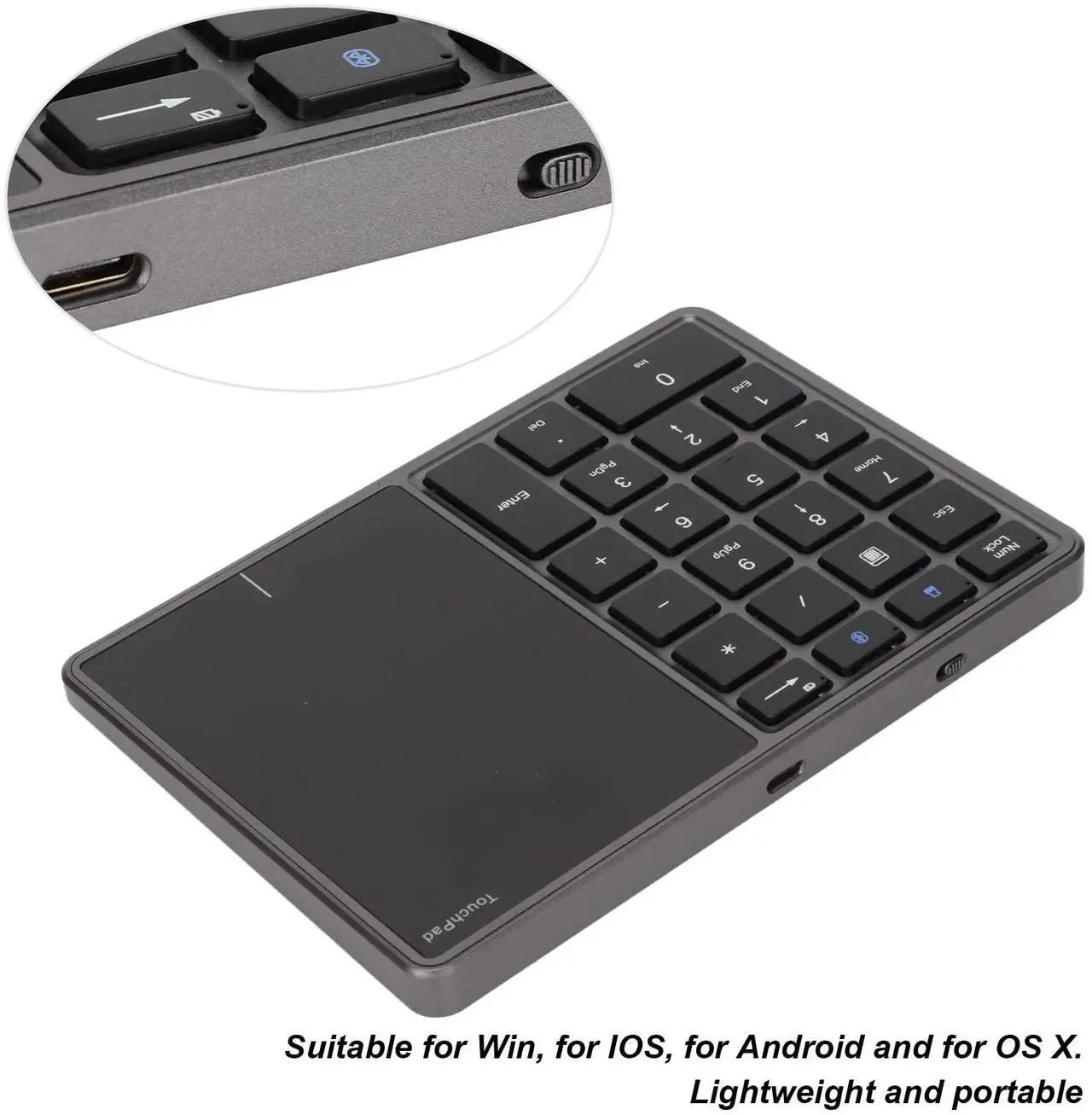 Alt view image 5 of 5 - Estink Number Pad Kit, 2 in 1 Number Pad Touchpad 22 Keys BT4.2 2.4G Type C Charging 500mAh Battery Numeric Keypad for Computer Laptop PC Desktop (Iron Gray)