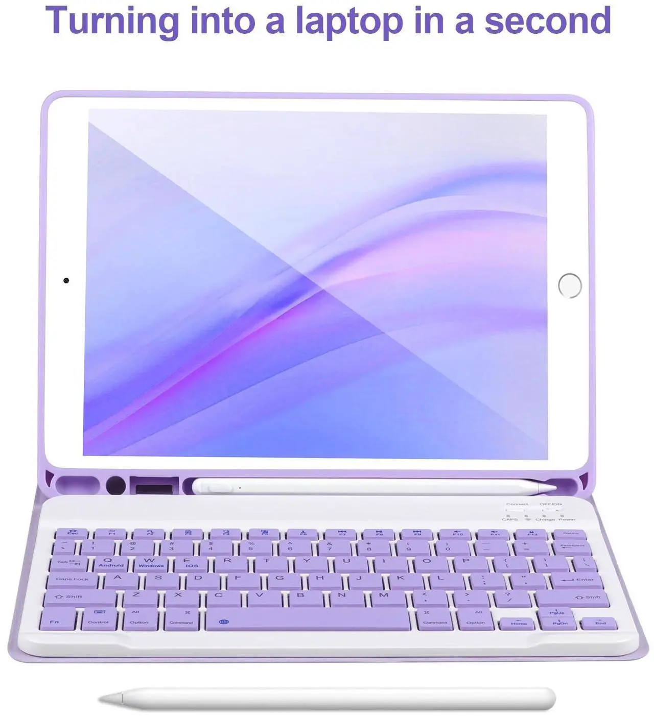 Alt view image 4 of 5 - AHYWTAN Keyboard Case for iPad 9/8/7th Gen 10.2,Case with Keyboard ipad 10.2 inch,Keyboard for iPad 9th Gen,Bluetooth Keyboard for iPad 10.2,iPad Keyboard Case 9th Gen with Pencil Holder (Purple)